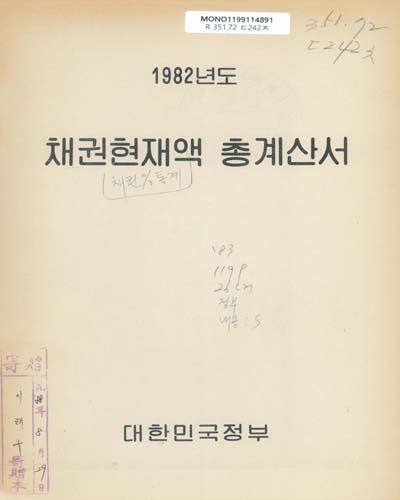 채권현재액 총계산서. 1982년도 / 대한민국정부