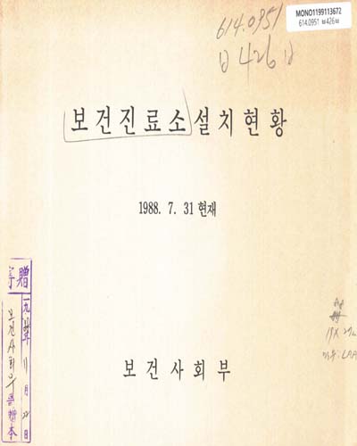 보건진료소 설치현황. 1988 / 보건사회부