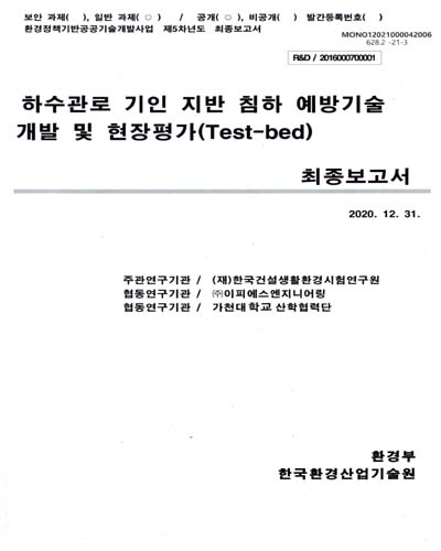 하수관로 기인 지반 침하 예방기술 개발 및 현장평가(test-bed) 최종보고서 / 환경부 [편]