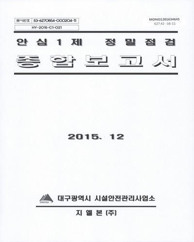 안심1제 정밀점검 종합보고서 / 대구광역시 시설안전관리사업소 [편]