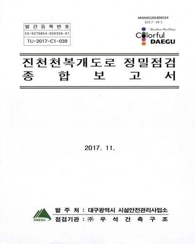 진천천복개도로 정밀점검 종합보고서 / 대구광역시 시설안전관리사업소 [편]