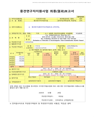 나노 인체영역네트워크 핵심기술 연구 [전자자료] : 분자-전자파 나노통신 하이브리드 메카니즘 규명