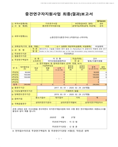 메타오믹스 기술을 이용한 메주 발효 시 Penicillium 속 곰팡이의 역할에 관한 연구 [전자자료]