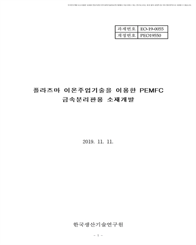 플라즈마 이온주입기술을 이용한 PEMFC 금속분리판용 소재개발 [전자자료]