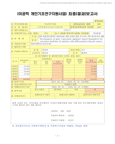 분화 갑상선암 환자의 정밀의료를 위한 유전자 발현 시그니처 기반 바이오마커 개발 [전자자료]