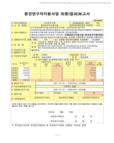 시간/온도 변화에 따른 소재 미세조직 발현 (evolution)이 반영된 제조공정 최적화 전산모델 개발 및 검증 [전자자료]
