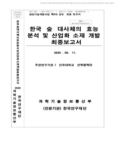 한국 숲 대사체의 효능분석 및 산업화 소재 개발 [전자자료] : 최종보고서