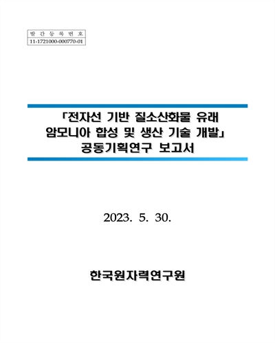 전자선 기반 질소산화물 유래 암모니아 합성 및 생산 기술 개발 : 공동기획연구 보고서