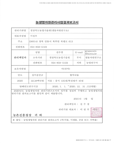 마(영양체) 자원 [전자자료] : 경상북도농업기술원 생물자원연구소