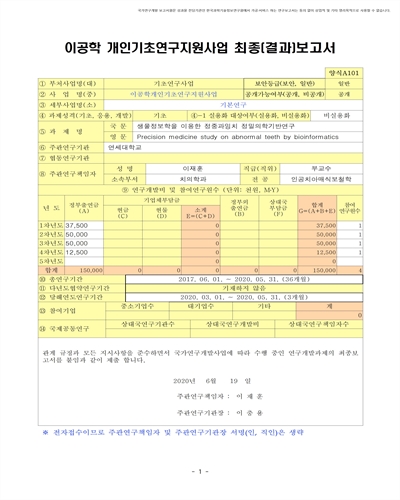 생물정보학을 이용한 정중과잉치 정밀의학기반연구 [전자자료]