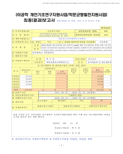 NGS를 활용한 간암 표적치료 본초 탐색 및 sorafenib 병용 투여 DUR자료 축적을 위한 기전 연구 [전자자료]