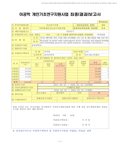 다기능 웨어러블 전자 기기를 위한 금속산화물 소자 구조 및 채널 형성과 개질 공정 연구 [전자자료]