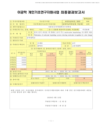분자 인식 과정을 색 변화로 보여 주는 molecular imprinting 시스템의 제조 [전자자료]