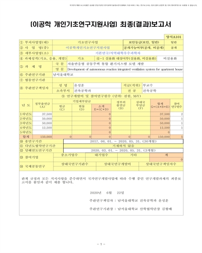 자율반응형 공동주택 통합 환기시스템 모델 개발 [전자자료]