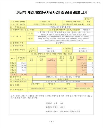 이중 약물전달 체계 및 모세관 현상 유발 매크로-마이크로-나노 다중구조 세라믹 골이식재에 의한 골다공증 골결손 치유 [전자자료]