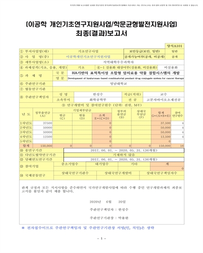 HA기반의 표적특이성 조합형 암치료용 약물 결합시스템의 개발 [전자자료]