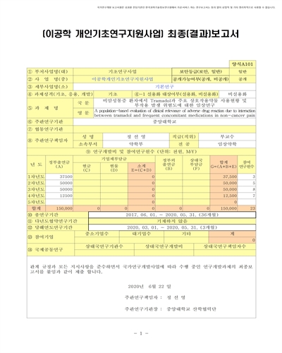 비암성통증 환자에서 Tramadol과 주요 상호작용약물 사용현황 및 부작용 발생 위험도에 대한 임상연구 [전자자료]