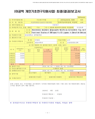 제브라피쉬 배아에서 중앙신경계 특이적 E3 리가아제의 기능 연구 [전자자료]