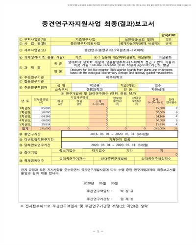 생태학적 생화학 개념과 생물활성추적-대사체학적 접근 기반의 식물과 버섯 기원 Toll-like receptor (TLR) 작용제(agonist) 리간드 발굴 [전자자료]