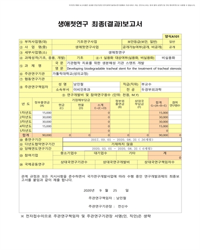 기관협착 치료를 위한 생분해성 기관 스텐트 개발 [전자자료]