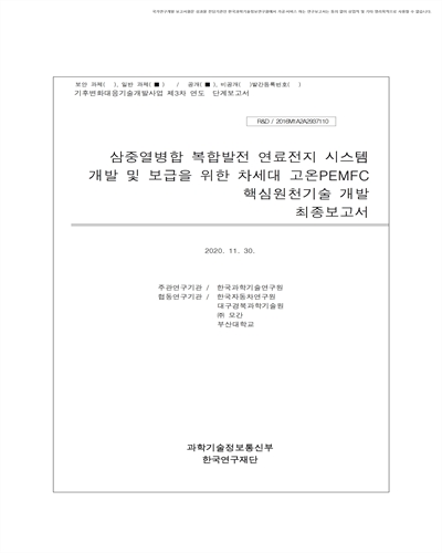 삼중열병합 복합발전 연료전지 시스템 개발 및 보급을 위한 차세대 고온PEMFC 핵심원천기술 개발 [전자자료] : 최종보고서