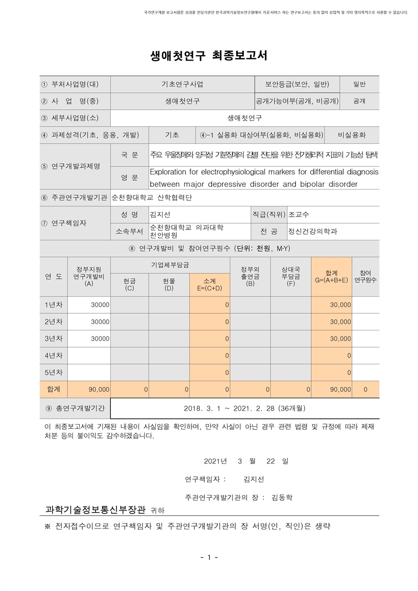주요 우울장애와 양극성 기분장애의 감별 진단을 위한 전기생리적 지표의 가능성 탐색 [전자자료]