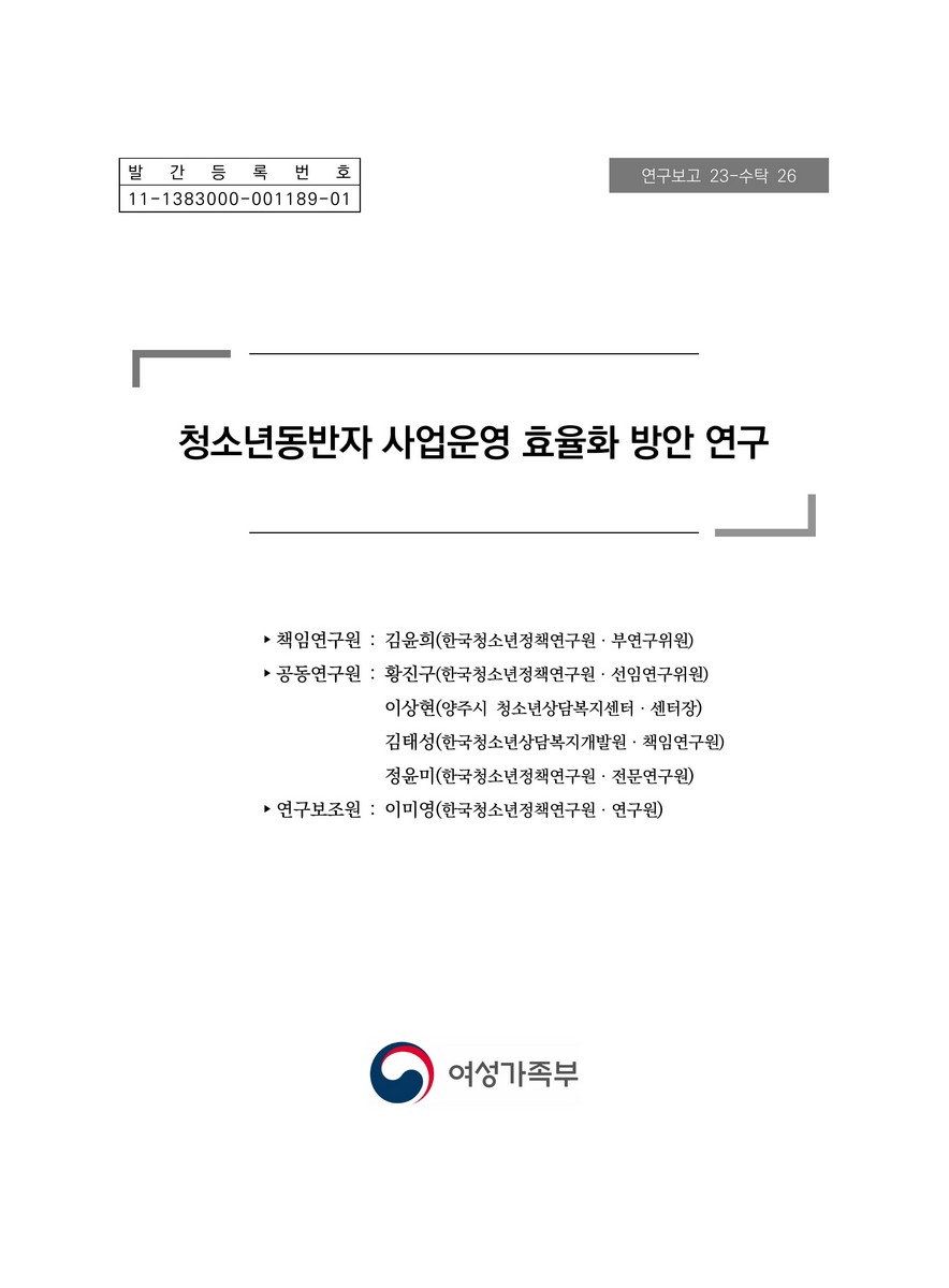 청소년동반자 사업운영 효율화 방안 연구