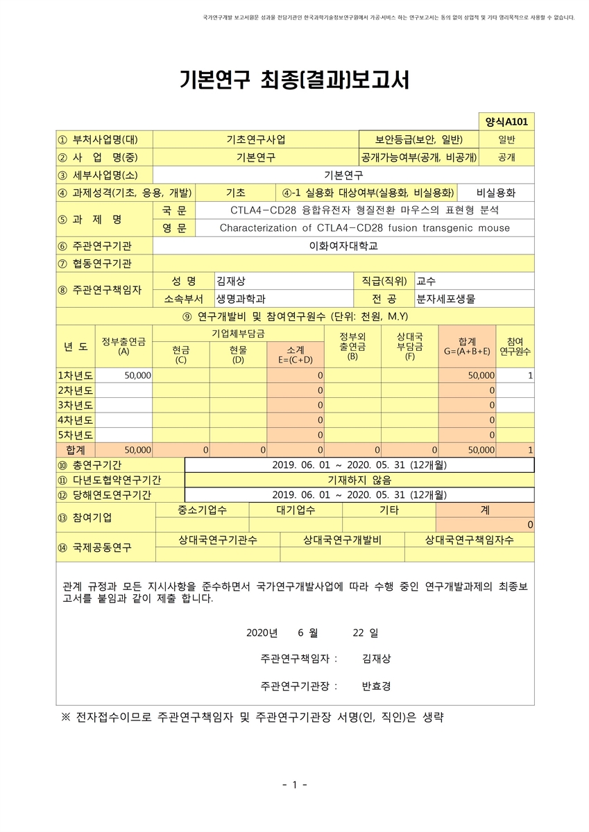 CTLA4-CD28 융합유전자 형질전환 마우스의 표현형 분석 [전자자료]