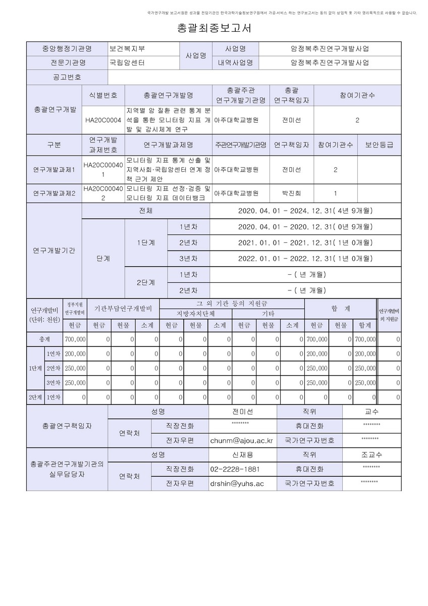 지역별 암 질환 관련 통계 분석을 통한 모니터링 지표 개발 및 감시체계 연구 [전자자료]
