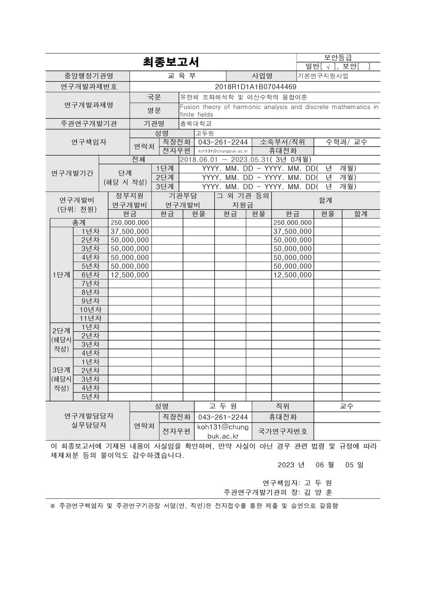 유한체 조화해석학 및 이산수학의 융합이론 [전자자료]