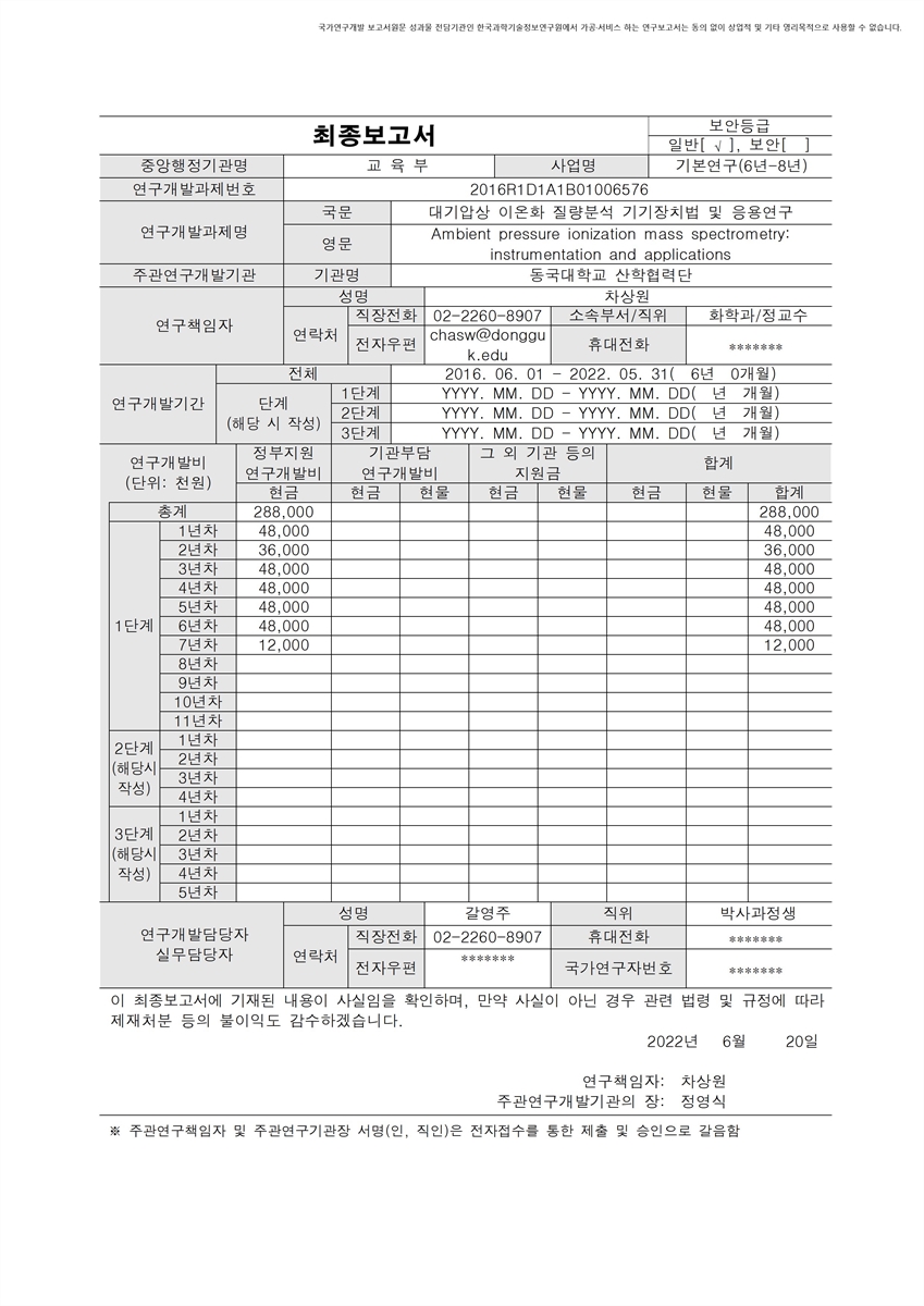 대기압상 이온화 질량분석 기기장치법 및 응용연구 [전자자료]
