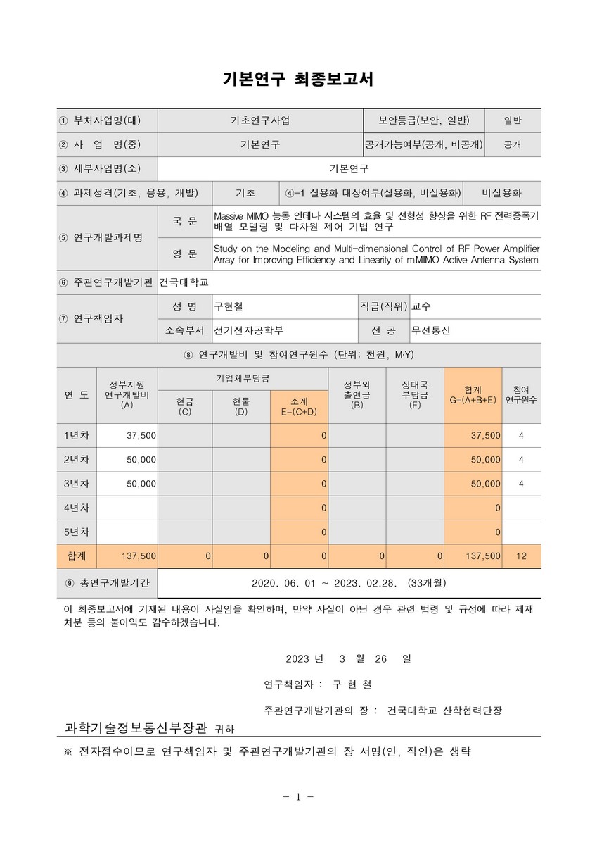 Massive MIMO 능동 안테나 시스템의 효율 및 선형성 향상을 위한 RF 전력증폭기 배열 모델링 및 다차원 제어 기법 연구 [전자자료]