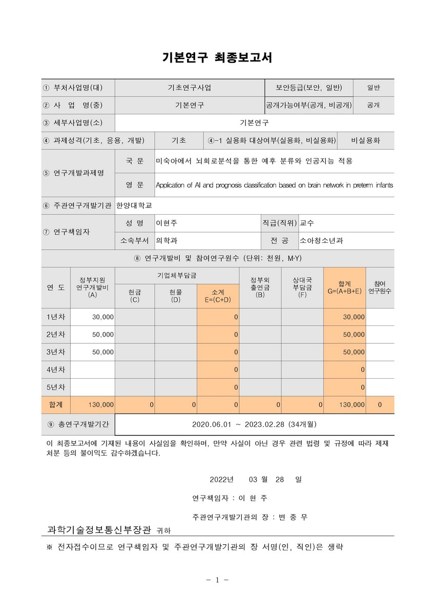 미숙아에서 뇌회로분석을 통한 예후 분류와 인공지능 적용 [전자자료]