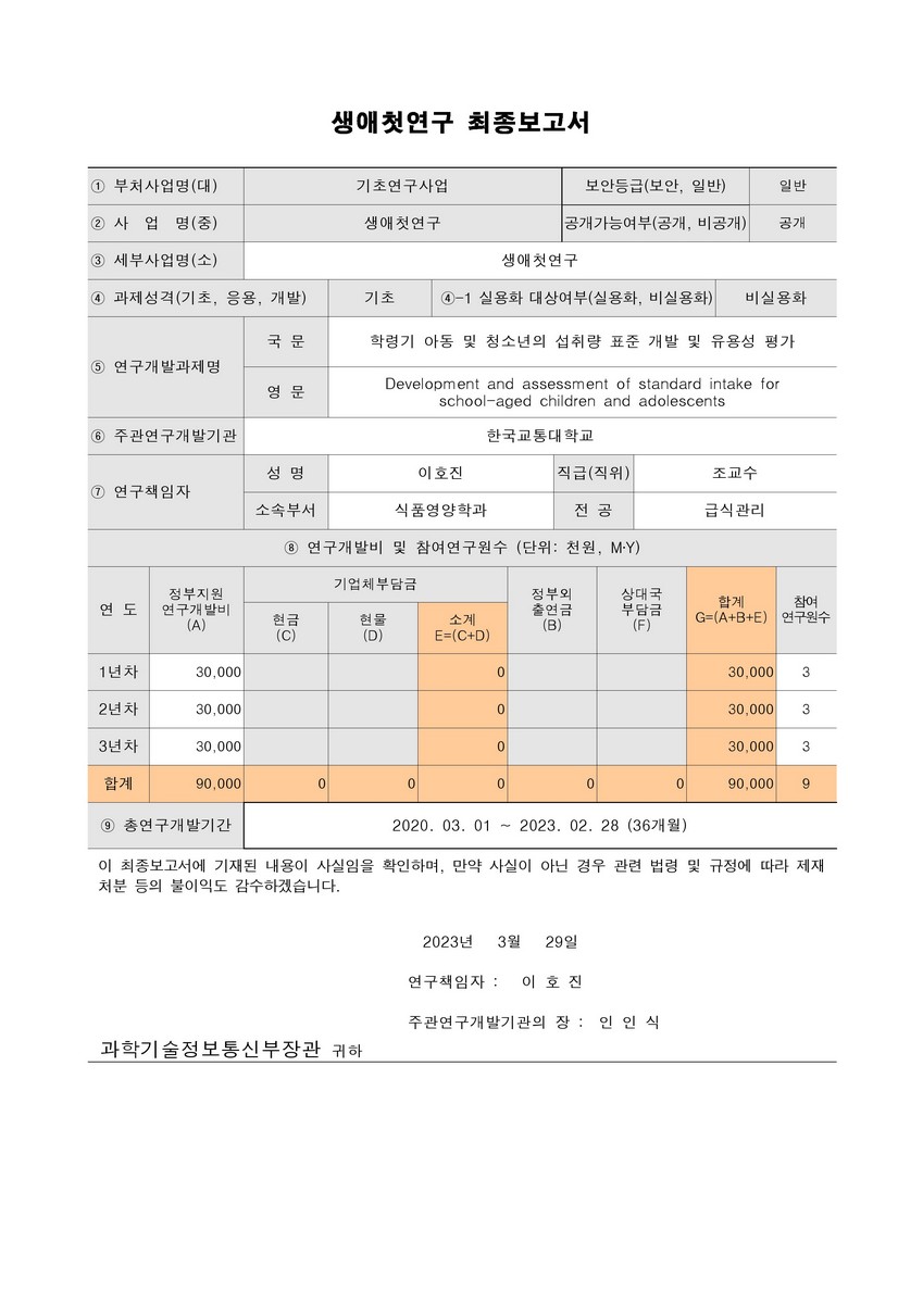 학령기 아동 및 청소년의 섭취량 표준 개발 및 유용성 평가 [전자자료]