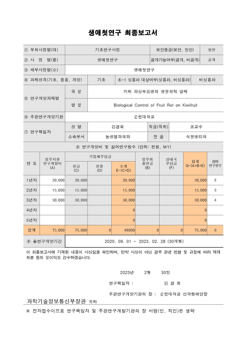 키위 과실무름병의 생물학적 방제 [전자자료]