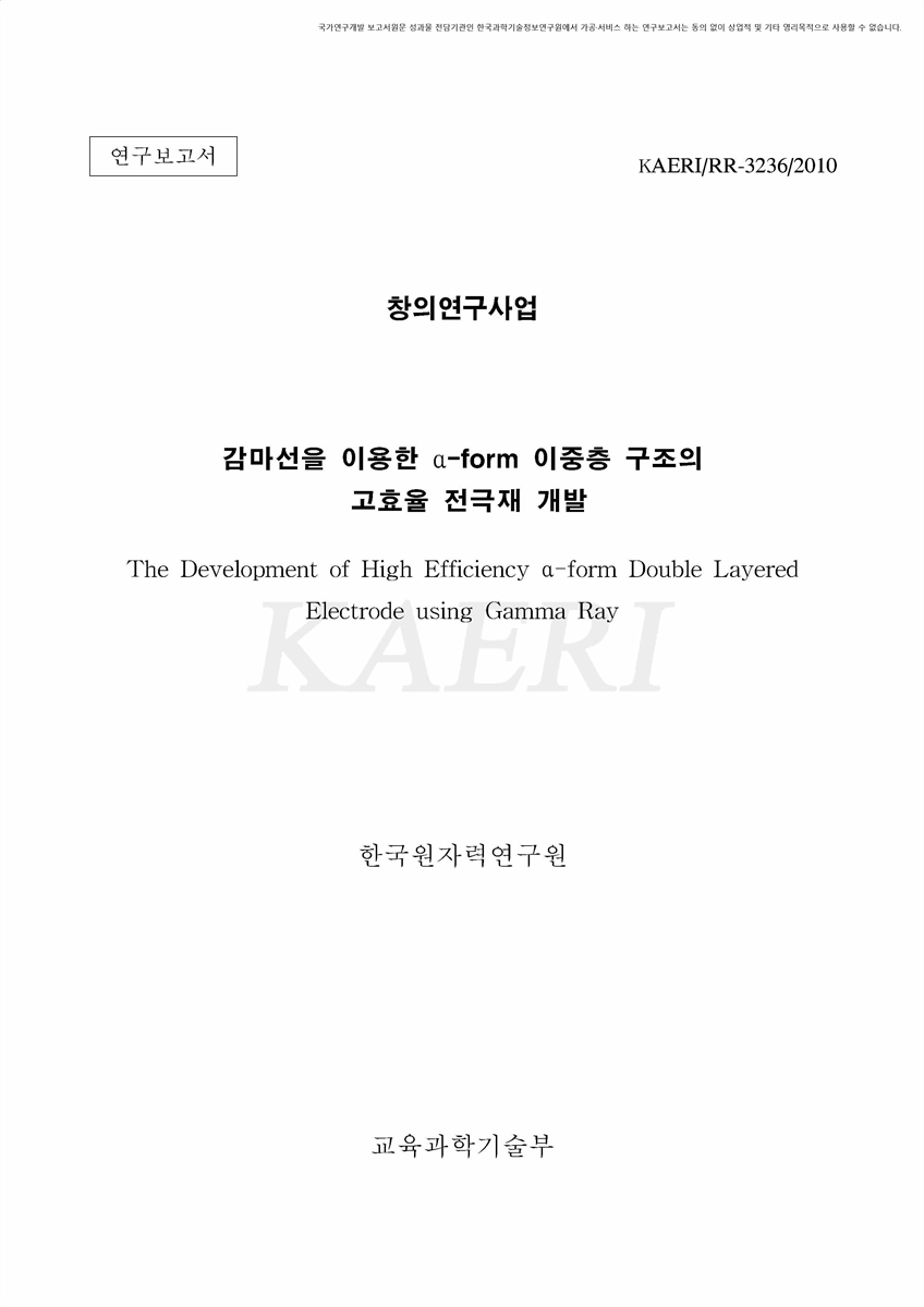 감마선을 이용한 α-form 이중층 구조의 고효율 전극재 개발 [전자자료] : 연구보고서
