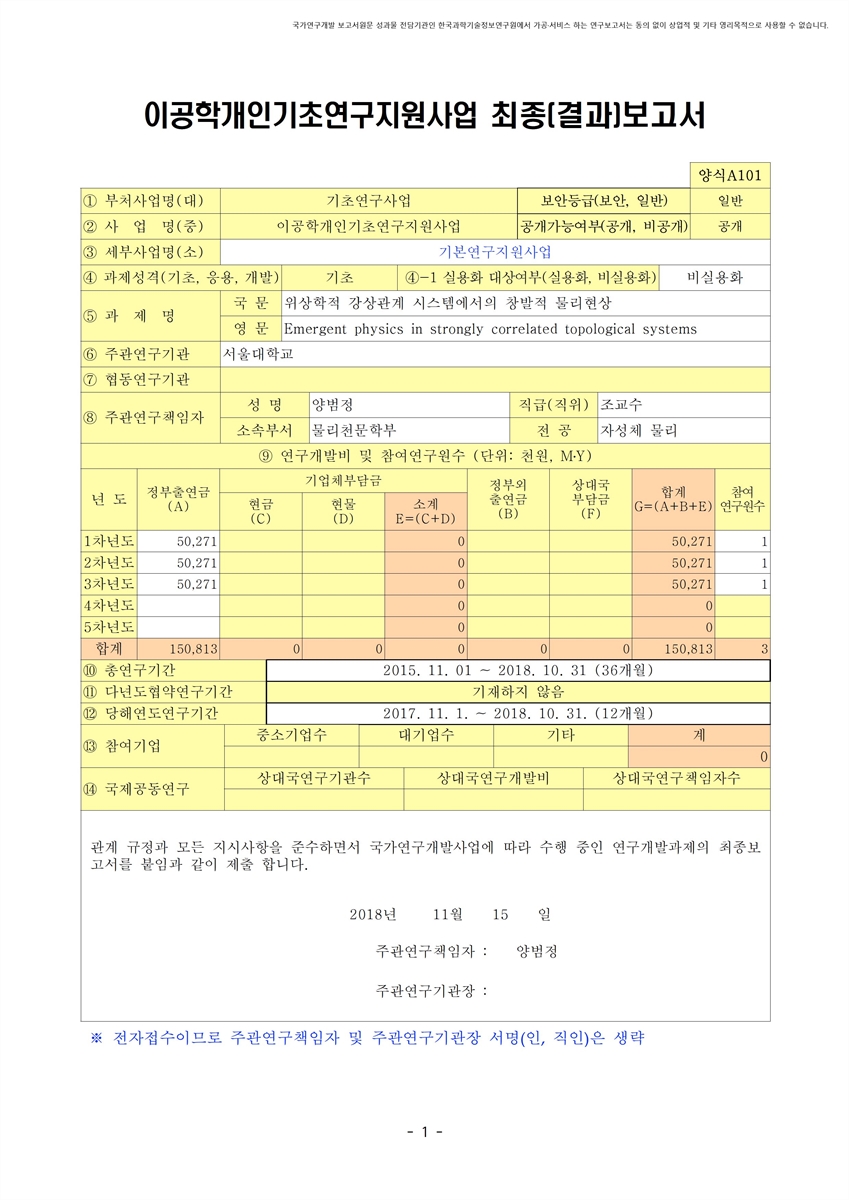 위상학적 강상관계 시스템에서의 창발적 물리현상 [전자자료]