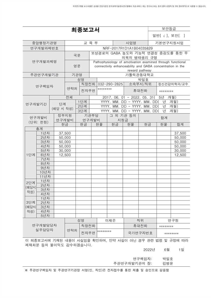 보상경로의 GABA 농도와 기능적 연결성 증강도를 통한 무의욕의 병태생리 규명 [전자자료]