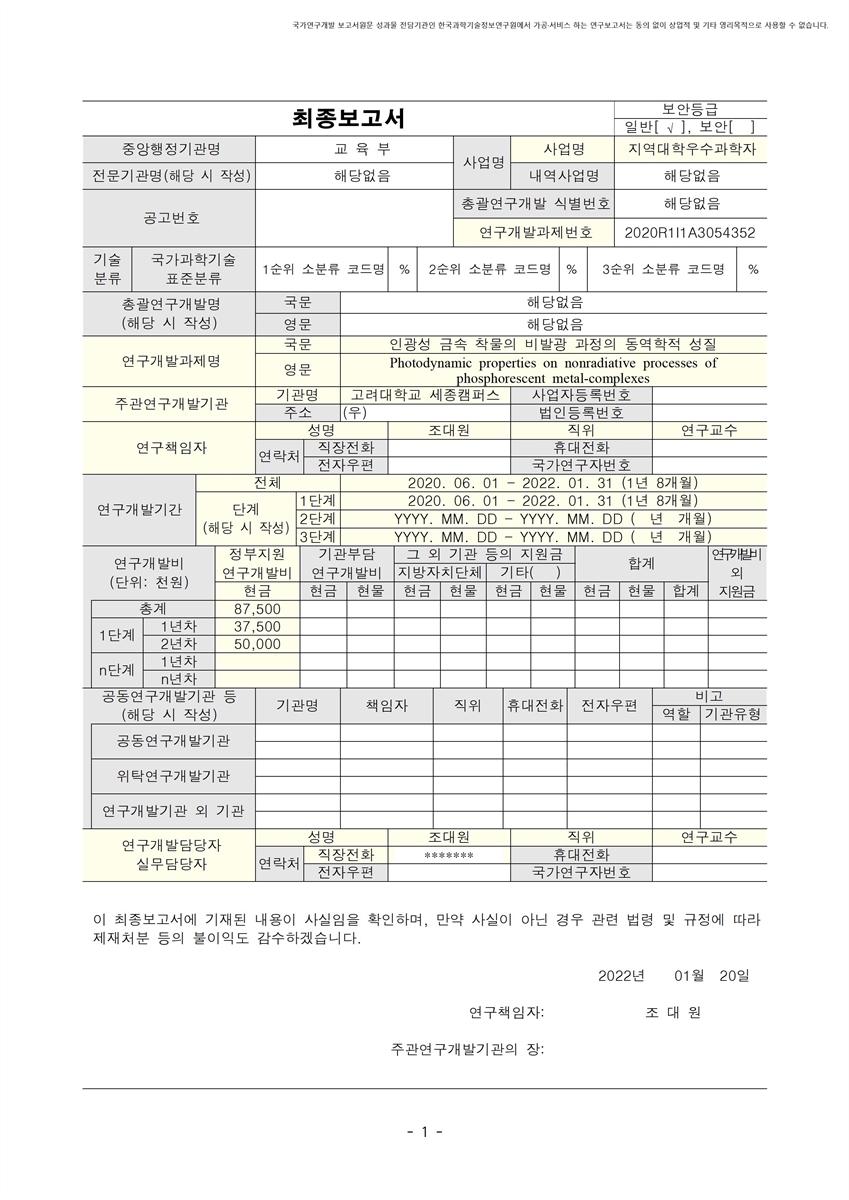 인광성 금속 착물의 비발광 과정의 동역학적 성질 [전자자료]