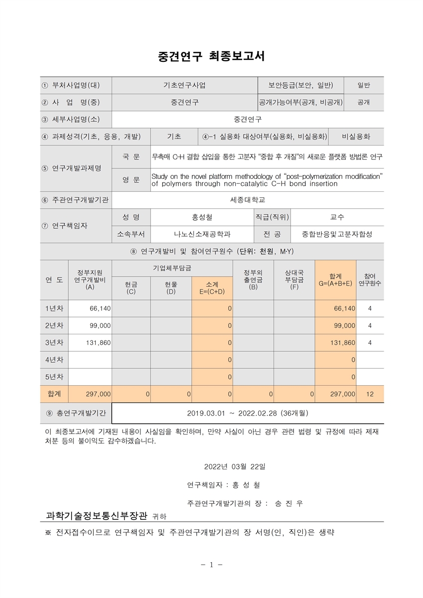 무촉매 C-H 결합 삽입을 통한 고분자 