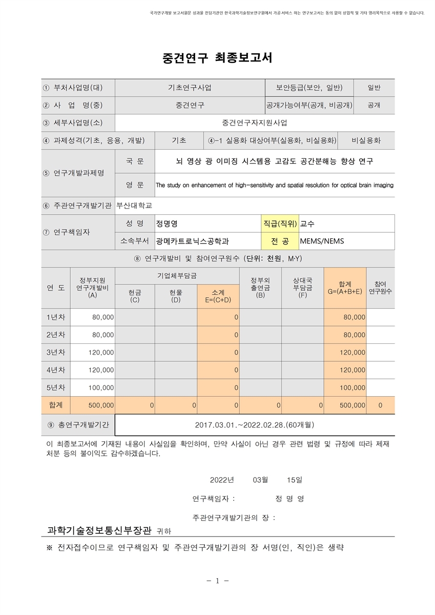 뇌 영상 광 이미징 시스템용 고감도 공간분해능 향상 연구 [전자자료]
