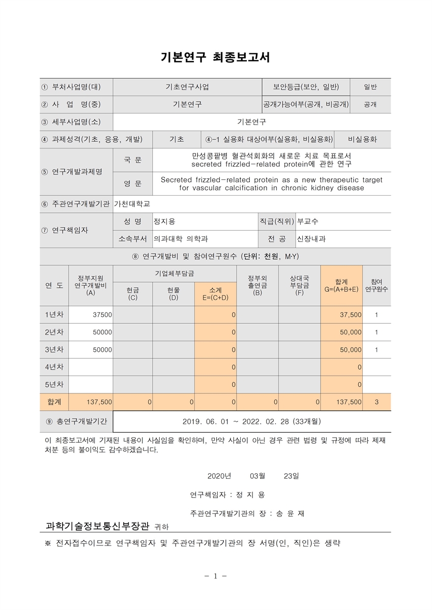 만성콩팥병 혈관 석회화의 새로운 치료 목표로서 secreted frizzled-related protein에 관한 연구 [전자자료]