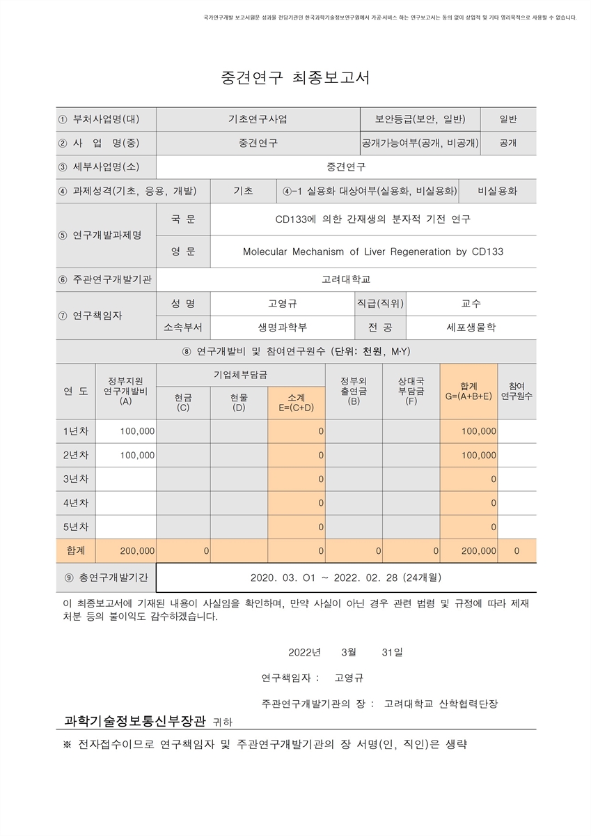 CD133에 의한 간재생의 분자적 기전 연구 [전자자료]