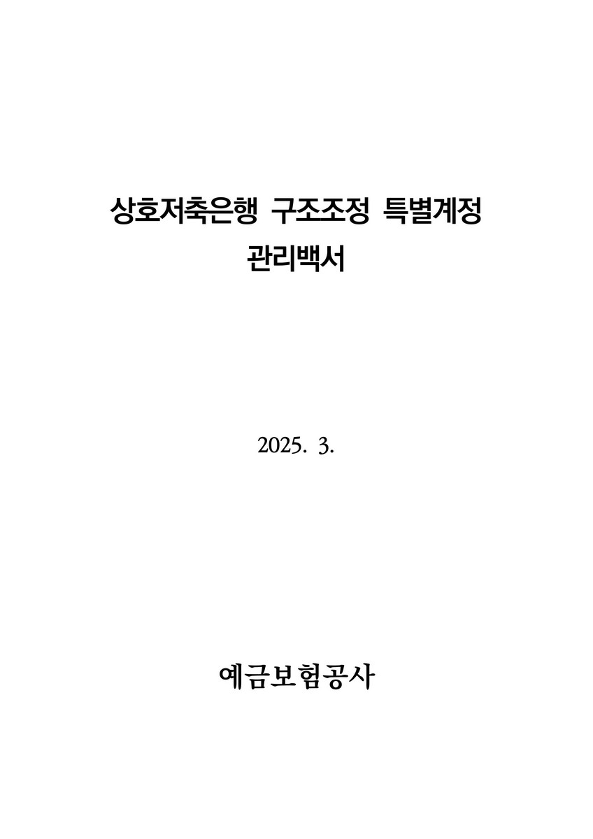 상호저축은행 구조조정 특별계정 관리백서