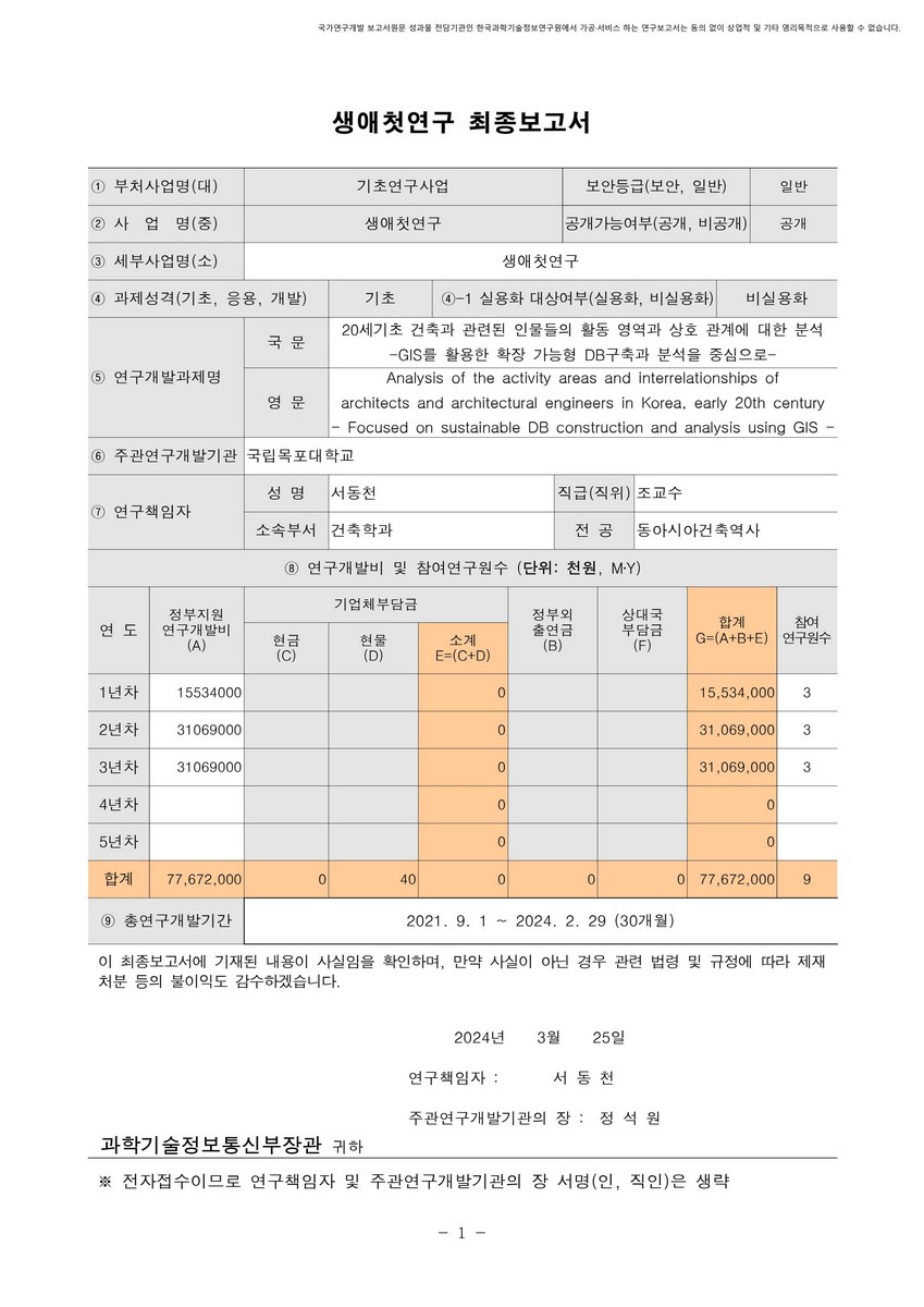 20세기초 건축과 관련된 인물들의 활동 영역과 상호 관계에 대한 분석 [전자자료] : GIS를 활용한 확장 가능형 DB구축과 분석을 중심으로