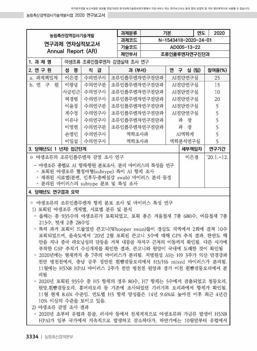 야생조류 조류인플루엔자 감염실태 조사 연구 [전자자료]