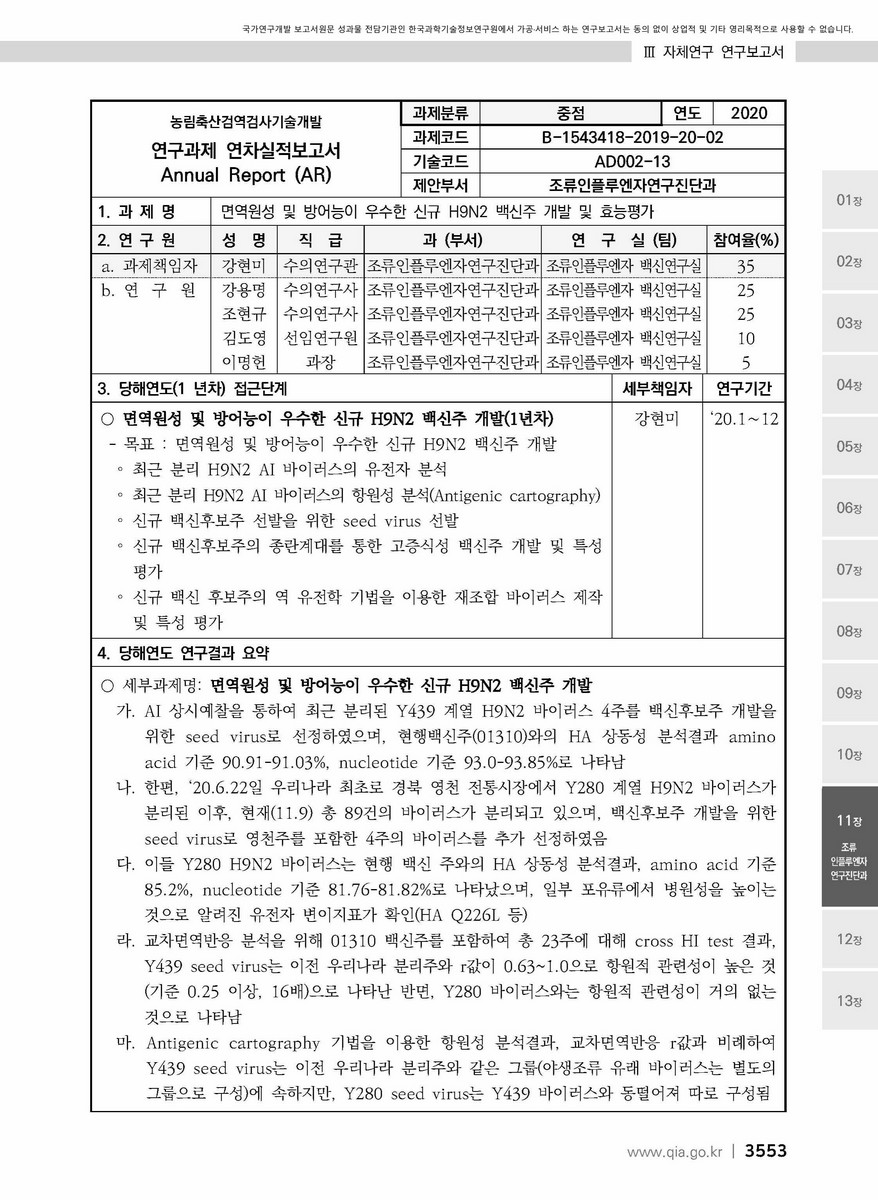 면역원성 및 방어능이 우수한 신규 H9N2 백신주 개발 및 효능평가 [전자자료]