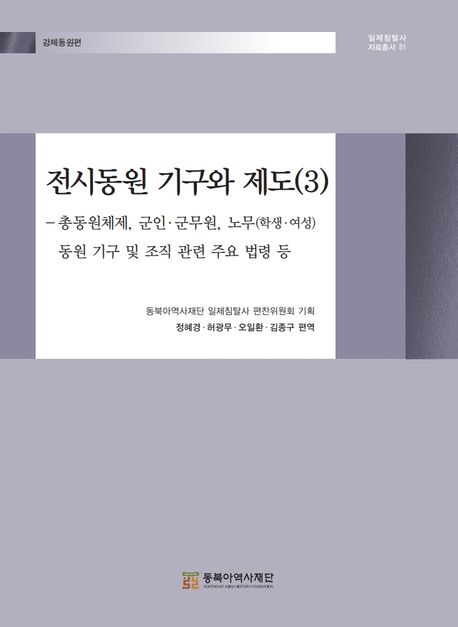 전시동원 기구와 제도. 3, 총동원체제, 군인·군무원, 노무(학생·여성) 동원 기구 및 조직 관련 주요 법령 등