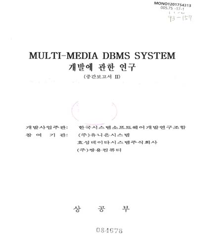 Multi-media DBMS system 개발에 관한 연구 : 중간보고서 II