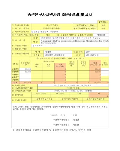 프로이트의 정신분석학에 의한 현대건축과 미니멀리즘 비교연구 [전자자료]